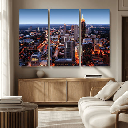 81886632-MGV-CV-36X24-Atlanta Skyline Wall Art – Vibrant City Lights Canvas Print, Modern Urban Cityscape Decor for Living Room, Office, or Apartment