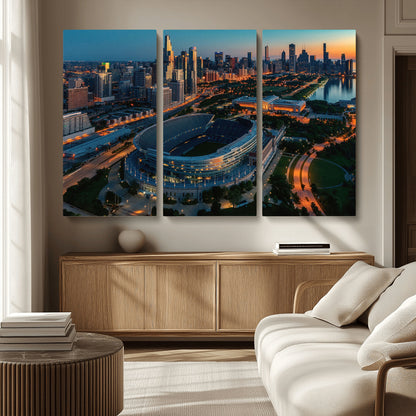 36690345-MGV-CV-36X24-Soldier Field Wall Art – Chicago Bears Stadium Aerial Night Canvas Print, City Skyline Football Decor for Living Room, Office, or