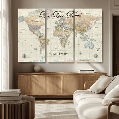 19479008-MGV-CV-36X24-Live Love Travel Wall Art – Detailed World Map Canvas Print, Adventure Decor for Living Room, Office or Bedroom, Travel Gift for