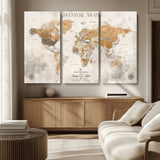 99422096-MGV-CV-36X24-Adventure Awaits World Map Wall Art – Neutral Beige Canvas Print, Modern Travel Inspired Wall Decor for Living Room, Bedroom or