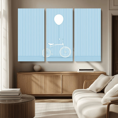 56479838-MGV-CV-36X24-Bicycle Wall Art – Minimalist Blue Canvas Print with Balloon Illustration, Modern Decor Artwork for Kids Room, Nursery, or Living