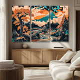 21638941-MGV-CV-36X24-Japanese Landscape Wall Art – Mount Fuji and Flowing River Ukiyo-e Style Canvas Print, Traditional Japan Inspired Artwork for