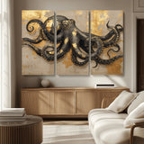 57944271-MGV-CV-36X24-Octopus Wall Art – Black and Gold Nautical Canvas Print, Modern Ocean Inspired Artwork with Elegant Detailing, Coastal Marine