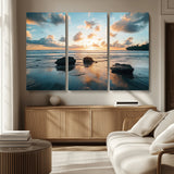 23879436-MGV-CV-36X24-Rocky Ocean Sunset Canvas Wall Art – Seaside Dramatic Seascape, Ocean Sunset Art Print for Coastal Modern Decor for Nature