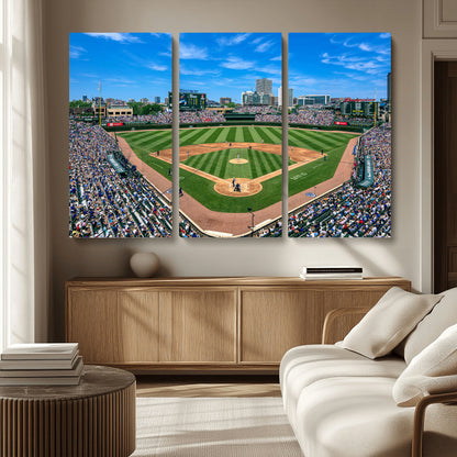 35800083-MGV-CV-36X24-Wrigley Field Baseball Stadium Canvas Wall Art – Packed Crowd Sports Stadium Print, City Skyline Baseball Field Canvas for Game