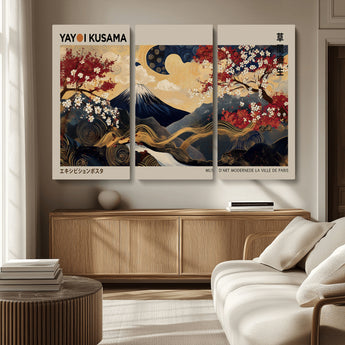66892669-MGV-CV-36X24-Japanese Landscape Wall Art – Mount Fuji Canvas Print with Cherry Blossoms and Golden Waves, Traditional Asian Inspired Artwork
