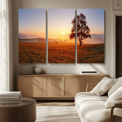 57919623-MGV-CV-36X24-Golden Sunrise Landscape Canvas Wall Art - Framed Misty Field Print, Large Nature Canvas for Living Room, Office, or Home Decor