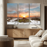 58266230-MGV-CV-36X24-Beach Sunset Wall Art – Coastal Canvas Print with Sandy Dunes, Sea Grass and Golden Sky, Serene Ocean Landscape Photography for