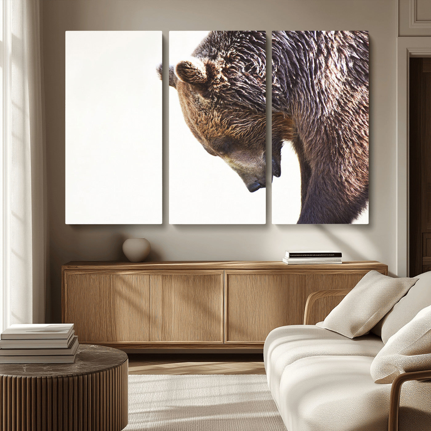 14405507-MGV-CV-36X24-Grizzly Bear Canvas Wall Art – Framed Wildlife Nature Decor, Large Brown Bear Profile Canvas Print for Living Room, Office, or
