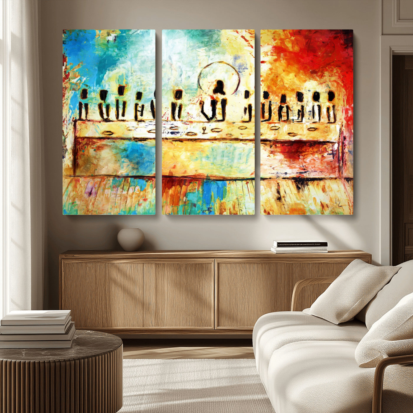 YKE34632598CR-MGV-CV-36X24-Abstract Last Supper with Apostles Wall Art Canvas Print
