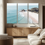 79395467-MGV-CV-48X32-3P-Coastal Wall Art – Aerial Beach Canvas Print, Ocean Waves and Sandy Shore Photography Decor for Bedroom, Living Room, Office,