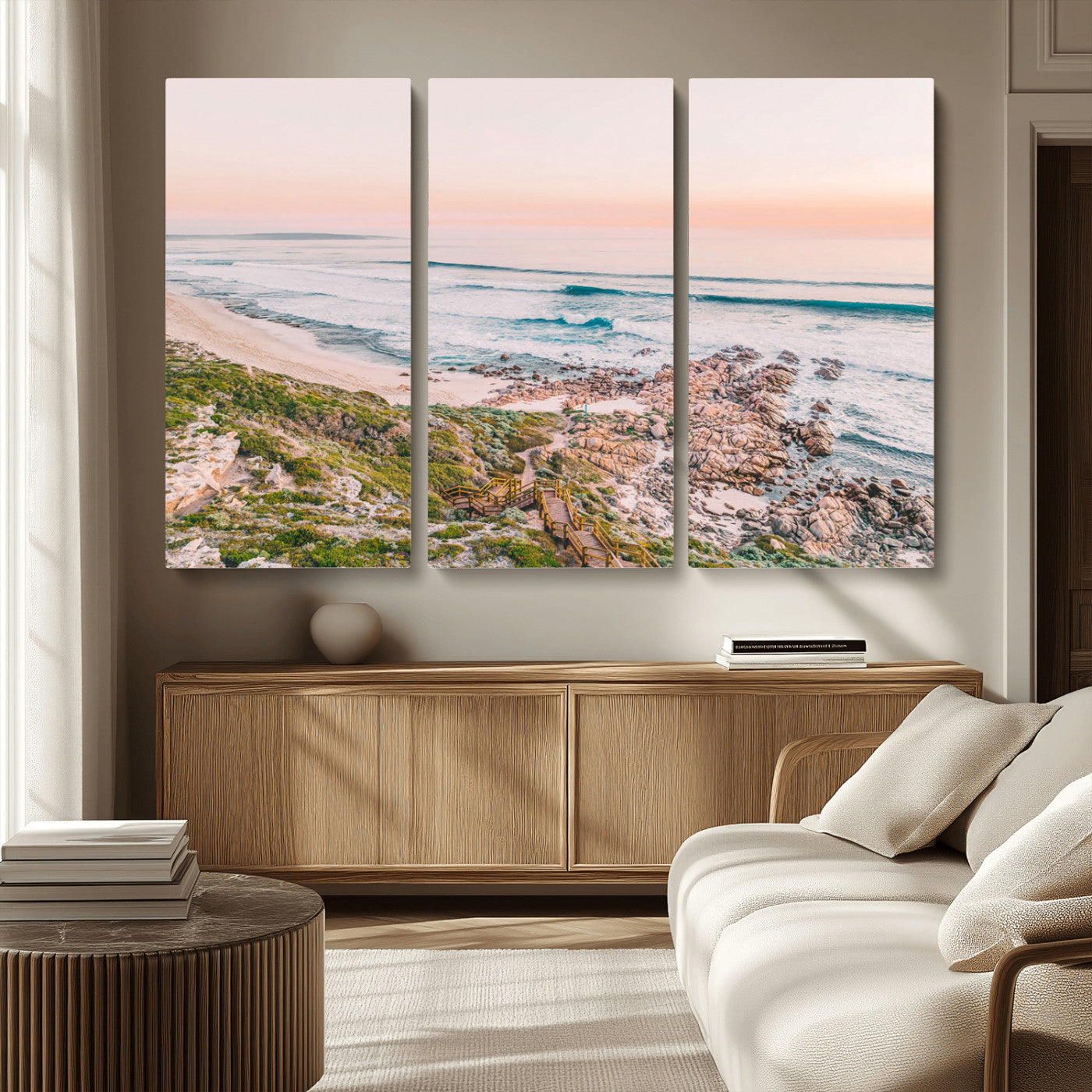 27332135-MGV-CV-36X24-Coastal Sunset Wall Art – Ocean Waves and Rocky Shore Canvas Print, Scenic Seaside Photography Decor for Bedroom, Living Room,