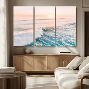 34064591-MGV-CV-36X24-Surfing Wall Art – Sunset Ocean Wave Canvas Print, Surfer Riding Sea Photography Decor for Bedroom, Living Room, Office, Coastal