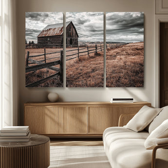 70676381-MGV-CV-36X24-Rustic Barn Wall Art – Weathered Farmhouse Canvas Print, Country Landscape Photography Decor for Bedroom, Living Room, Office,