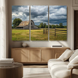 39409517-MGV-CV-36X24-Rustic Barn Wall Art – Weathered Farmhouse and Storm Clouds Canvas Print, Country Landscape Photography Decor for Bedroom, Living