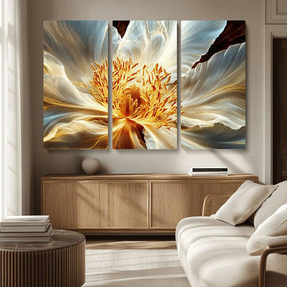 20862576-MGV-CV-36X24-Golden Abstract Flower Canvas Wall Art – Modern Botanical Bloom Print, Elegant Floral Artwork for Living Room, Bedroom, Office