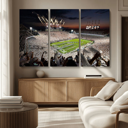 11221988-MGV-CV-36X24-Football Stadium Wall Art – Game Day Crowd with Fireworks, Sports Fan Photography Print, Stadium Decor for Man Cave, Bar, or