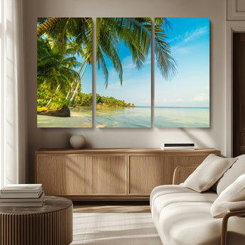 65056721-MGV-CV-36X24-Tropical Beach Wall Art – Palm Tree Coastal Photography Print, Relaxing Ocean Paradise Landscape, Island Seascape Home or Office