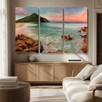 53831025-MGV-CV-36X24-Coastal Landscape Wall Art – Tropical Beach Ocean Canvas Print, Sunset Mountain View Photography Decor for Living Room, Bedroom,