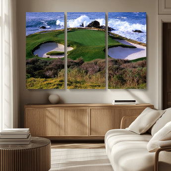 22776914-MGV-CV-36X24-Golf Course Wall Art – Oceanfront Green Canvas Print, Coastal Pebble Beach Photography Sports Decor for Living Room, Office, Man