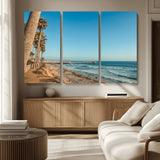 92568259-MGV-CV-36X24-California Beach Wall Art – Palm Tree Pier Canvas Print, Coastal Ocean Photography Seaside Decor for Living Room, Bedroom, Office,