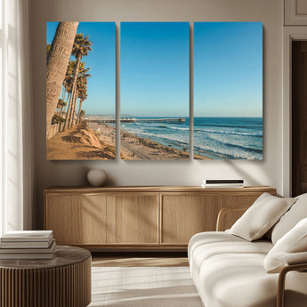 92568259-MGV-CV-36X24-California Beach Wall Art – Palm Tree Pier Canvas Print, Coastal Ocean Photography Seaside Decor for Living Room, Bedroom, Office,
