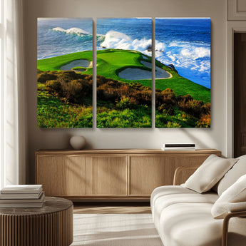 34181847-MGV-CV-36X24-Coastal Golf Course Wall Art – Panoramic Ocean Fairway Canvas Print, Scenic Sports Photography Decor for Office, Man Cave, Living