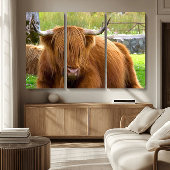 68411138-MGV-CV-36X24-Farmhouse Wall Art – Highland Cow Canvas Print, Rustic Country Cattle Photography Decor for Bedroom, Living Room, Office, Ranch,
