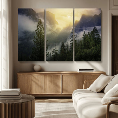 38316884-MGV-CV-36X24-Landscape Wall Art – Misty Mountain Valley Canvas Print, Scenic Pine Forest and Sunrise Photography Decor for Bedroom, Living