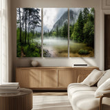 93123937-MGV-CV-36X24-Landscape Wall Art – Misty Mountain Lake Canvas Print, Tranquil Forest and Waterfall Photography Decor for Bedroom, Living Room,