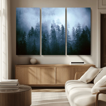 93439624-MGV-CV-36X24-Forest Wall Art – Misty Pine Trees Canvas Print, Moody Nature Photography Decor for Bedroom, Living Room, Office, Cabin, Lodge or