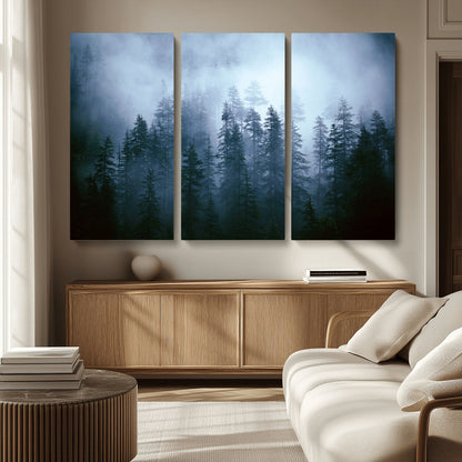 93439624-MGV-CV-36X24-Forest Wall Art – Misty Pine Trees Canvas Print, Moody Nature Photography Decor for Bedroom, Living Room, Office, Cabin, Lodge or