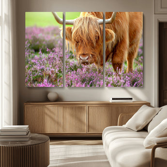 64069351-MGV-CV-36X24-Farmhouse Wall Art – Highland Cow in Wildflowers Canvas Print, Rustic Country Cattle Photography Decor for Bedroom, Living Room,
