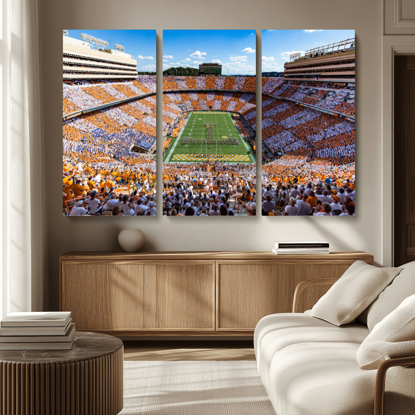 64238859-MGV-CV-36X24-Neyland Stadium Wall Art – Tennessee Volunteers Checkerboard Game Day Canvas Print, College Football Panorama Decor for Man Cave