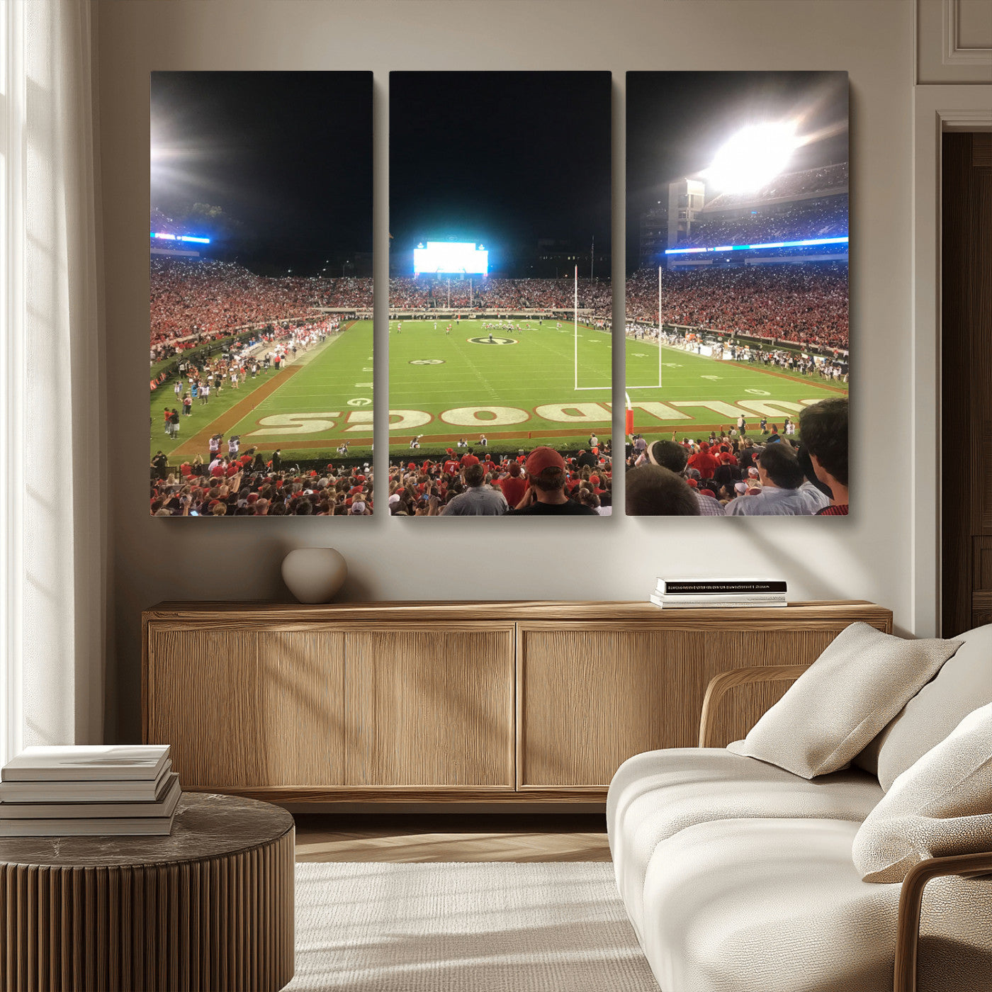 16230786-MGV-CV-36X24-Georgia Bulldogs Stadium Wall Art – Night Game Football Field Canvas Print, Panoramic Sports Decor for Home, Office, Fan Cave