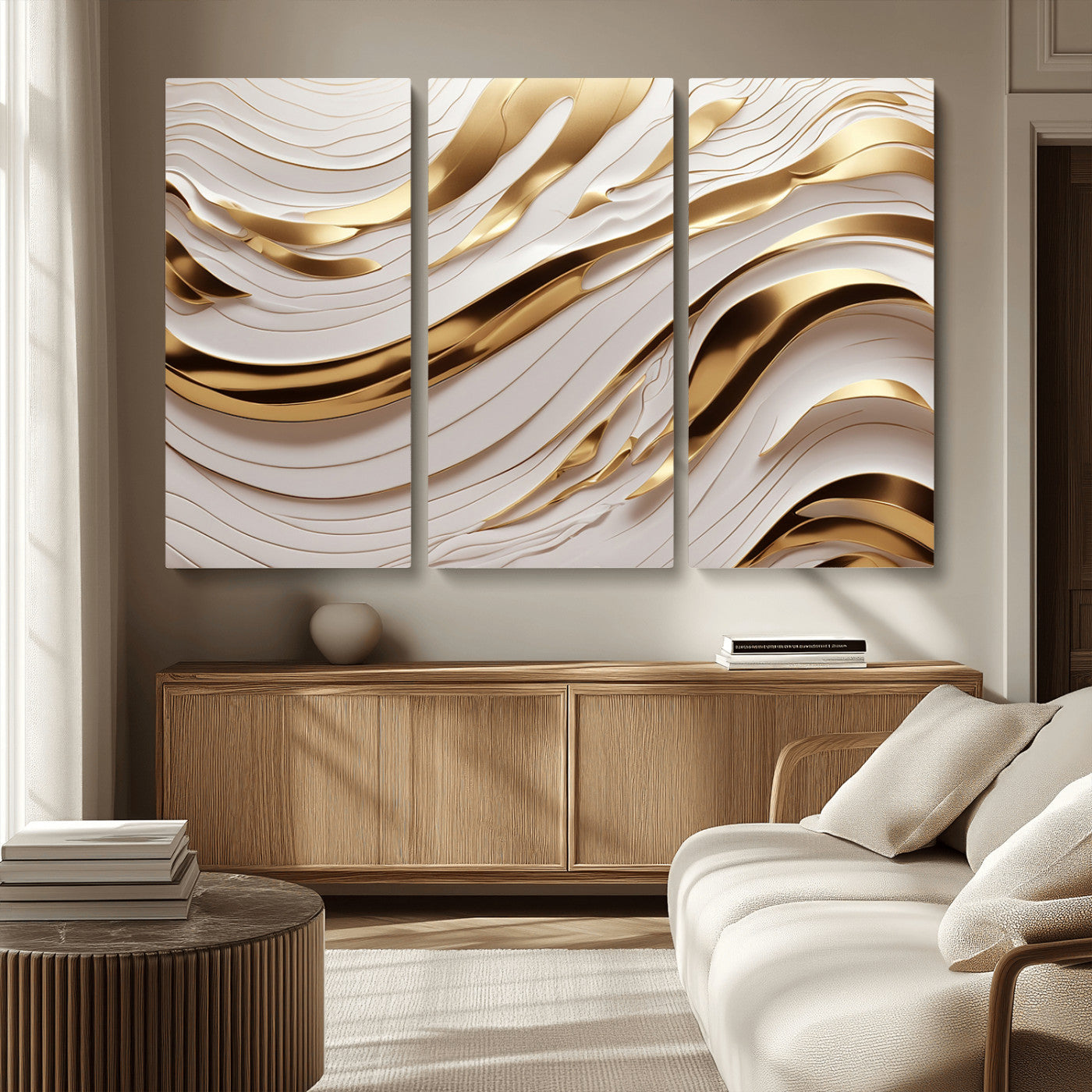 41237-MGV-CV-36X24-Gold Waves Wall Art Canvas Print, Framed Elegant Flow Art Picture Print, Luxury Layers Perfect Minimal Luxe Decor Artwork