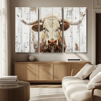10840-MGV-CV-36X24-Texas Longhorn Wall Art Canvas Print, Framed Rustic Bull Art Picture Print, Western Cattle Perfect Rustic Western Decor Artwork