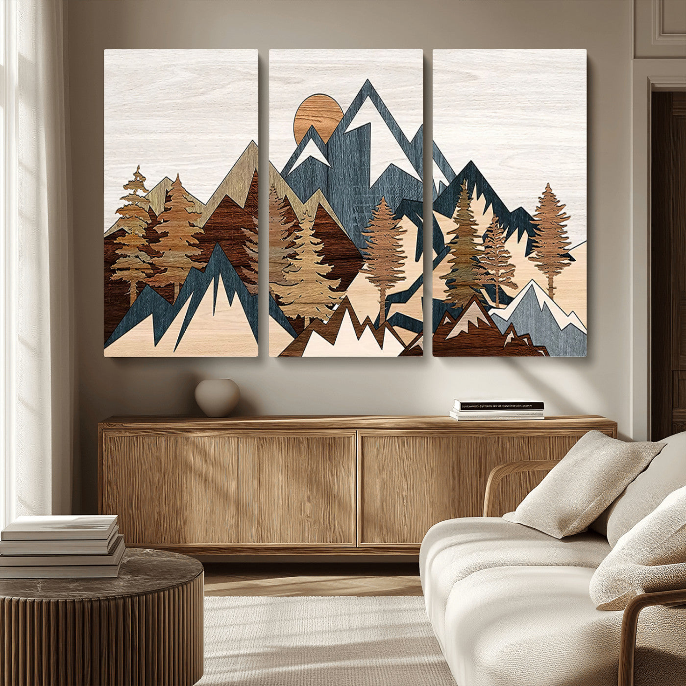80300-MGV-CV-36X24-Geometric Mountains Wall Art Canvas Print, Framed Stylized Trees Art Picture Print, Graphic Forest Perfect Rustic Abstract Decor