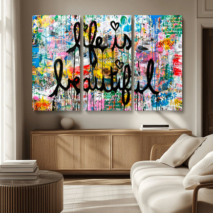 36856-MGV-CV-36X24-Life Is Beautiful Wall Art – Colorful Graffiti Canvas Print, Modern Street Style Artwork, Inspirational Decor for Living Room,
