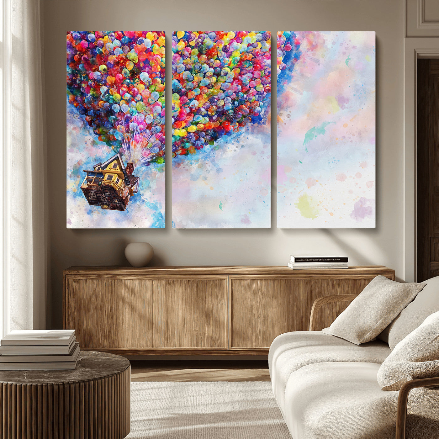 18792-MGV-CV-36X24-Up Movie House Wall Art Canvas Print, Framed Carls Journey Art Picture Print, Up Inspired Perfect Animated Whimsical Decor Artwork