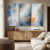 41836-MGV-CV-36X24-Abstract Gold Wall Art Canvas Print, Framed Blue Layers Art Picture Print, Elegant Cloud Perfect Elegant Minimalist Decor Artwork