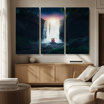 56359-MGV-CV-36X24-Lilo Stitch Wall Art Canvas Print, Framed Stitch Angel Art Picture Print, Cartoon Waterfall Perfect Tropical Fantasy Decor Artwork