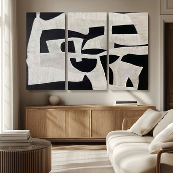 33714-MGV-CV-36X24-Monochrome Design Wall Art Canvas Print, Framed Modern Linework Art Picture Print, Textured Shapes Perfect Monochrome Modern Decor