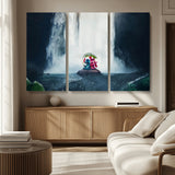 32259-MGV-CV-36X24-Stitch Angel Wall Art Canvas Print, Framed Stitch Waterfall Art Picture Print, Cartoon Couple Perfect Moody Fantasy Decor Artwork