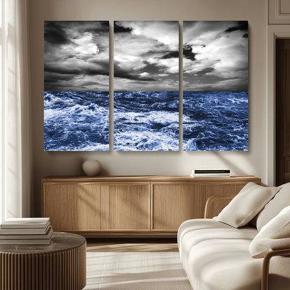 91043-MGV-CV-36X24-Stormy Ocean Wall Art Canvas Print, Framed Moody Seascape Art Picture Print, Monochrome Sea Perfect Coastal Drama Decor Artwork