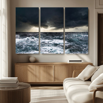 51359-MGV-CV-36X24-Stormy Ocean Wall Art Canvas Print, Framed Moody Seascape Art Picture Print, Ocean Storm Perfect Dramatic Coastal Decor Artwork