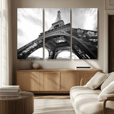 40006-MGV-CV-48X32-3P-Eiffel Tower Wall Art – Black and White Architectural Photo Print, Paris Inspired Decor for Bedroom, Office, Studio or Modern