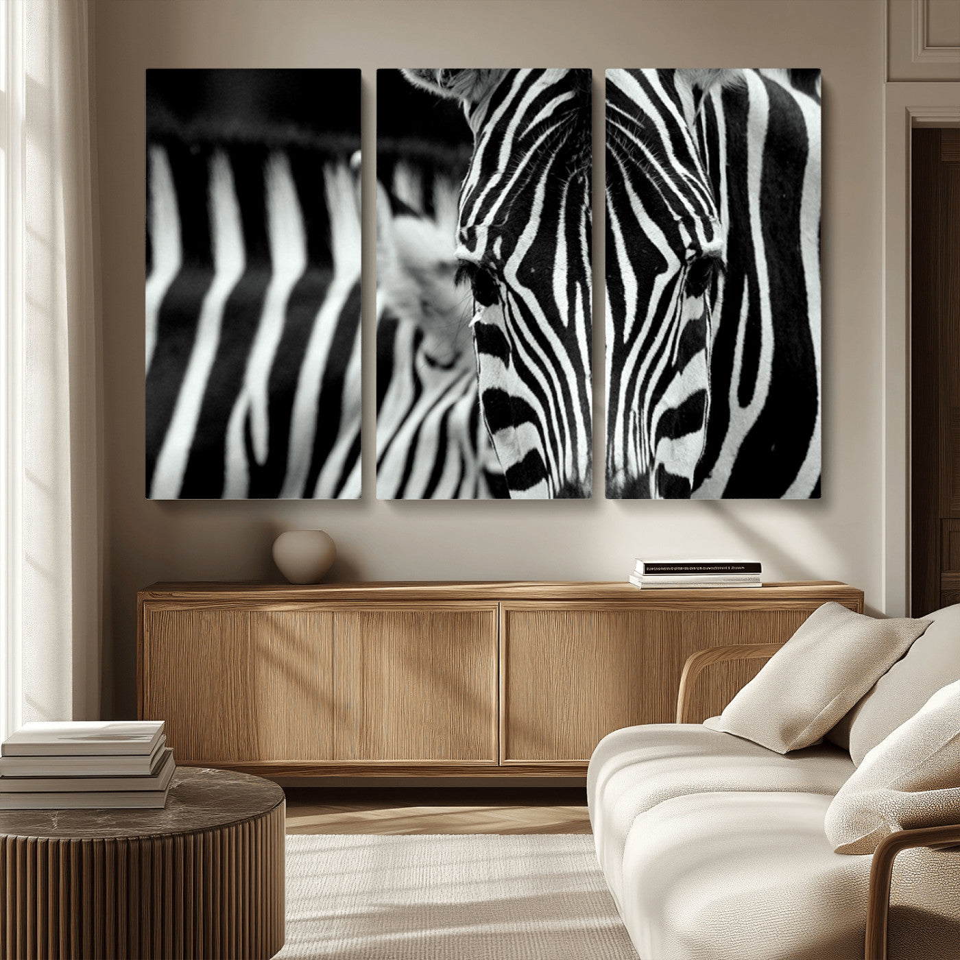 43631-MGV-CV-36X24-Zebra Wall Art – Black & White Safari Wildlife Canvas Print, Modern Animal Photography Decor for Living Room, Office, or Bedroom