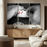 62460-MGV-CV-36X24-Poker Game Wall Art – Close Up of Hands Holding Aces with Chips, Casino Style Decor for Game Room, Man Cave or Office