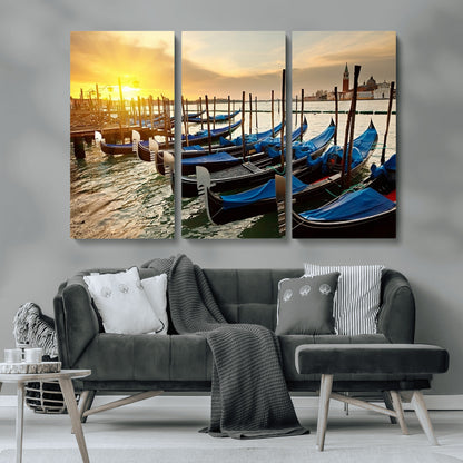 25872-MGV-CV-36X24-Venetian Gondola Dock Wall Art – Serene Sunset Canal Canvas Print, Tranquil Water Travel Decor for Office, Living Room, or Man